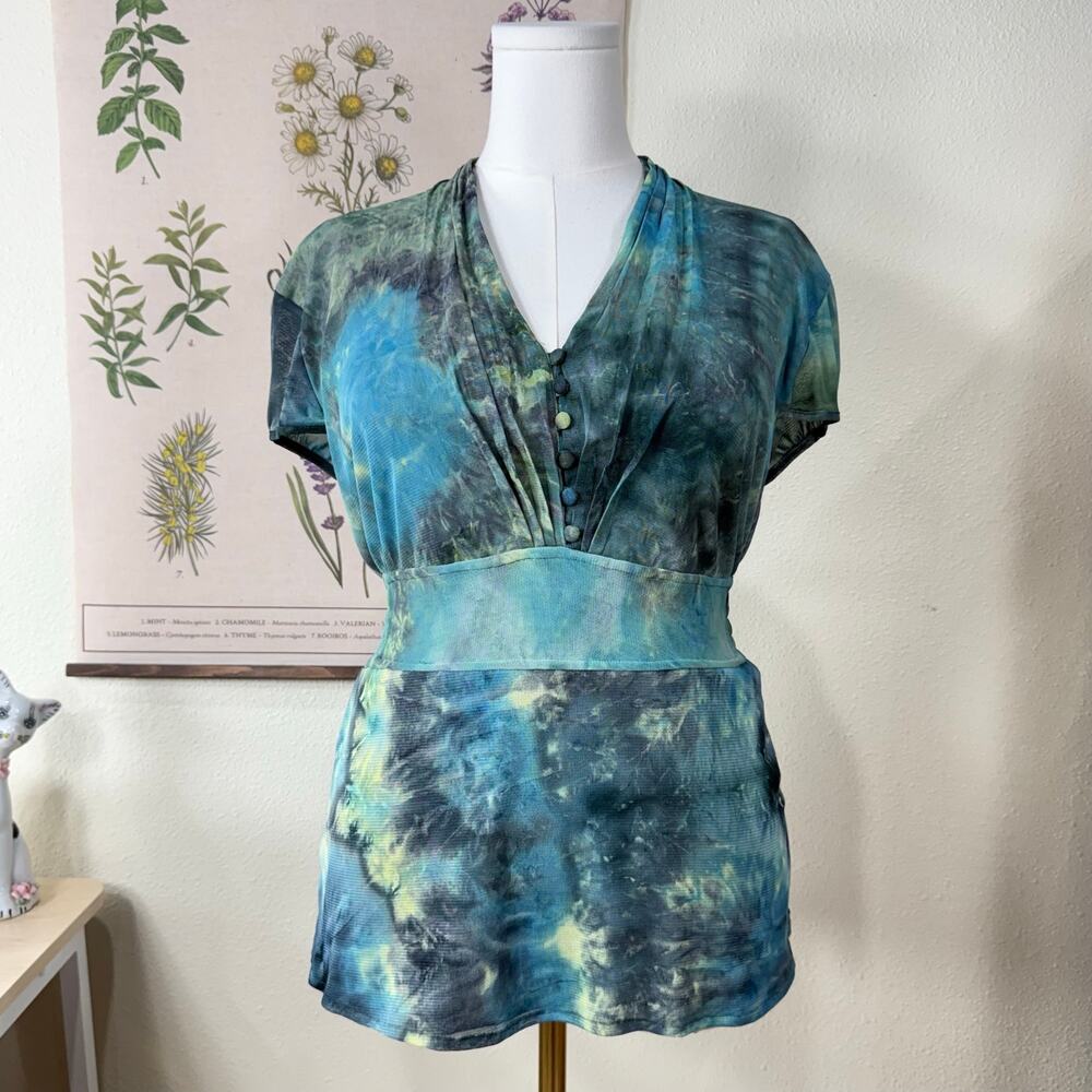 90s Y2k Tie Dye Mesh Babydoll Top Whimsigoth Hippie Forest Fairy Grunge Boho L